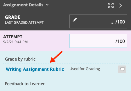 Red arrow pointing to the rubric title.
