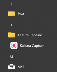 Kaltura Capture on the Windows menu.