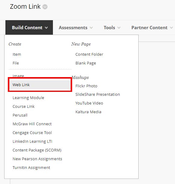 ulearn Web Link content area tool.